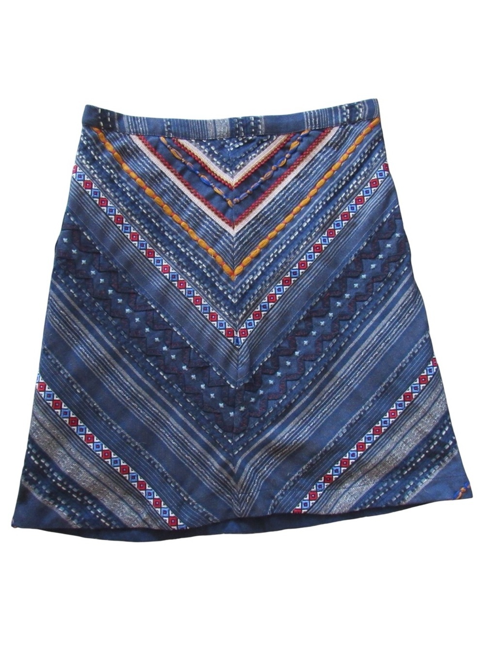 Anthropologie Maeve Embroidered Denim Mini Skirt Size 8 US Boho Western Festival